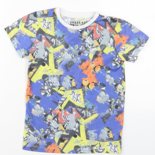 Matalan Boys Blue  Polyester Basic T-Shirt Size 7 Years Crew Neck Pullover - Abstract