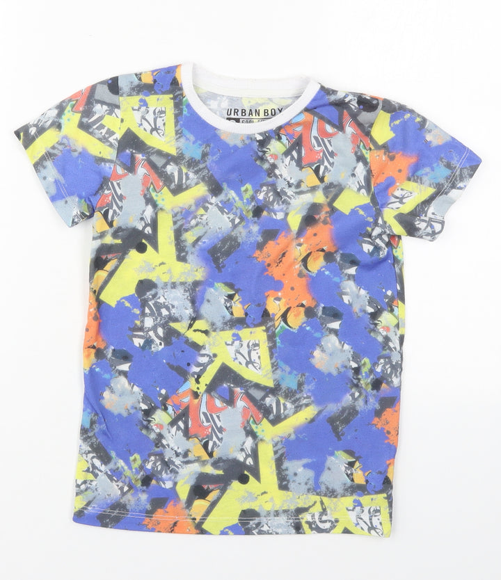 Matalan Boys Blue Polyester Basic T-Shirt Size 7 Years Crew Neck Pullover - Abstract