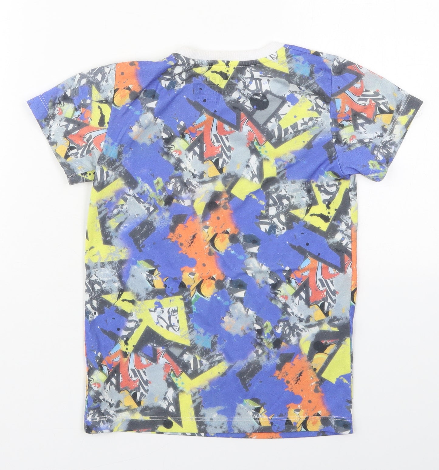 Matalan Boys Blue  Polyester Basic T-Shirt Size 7 Years Crew Neck Pullover - Abstract