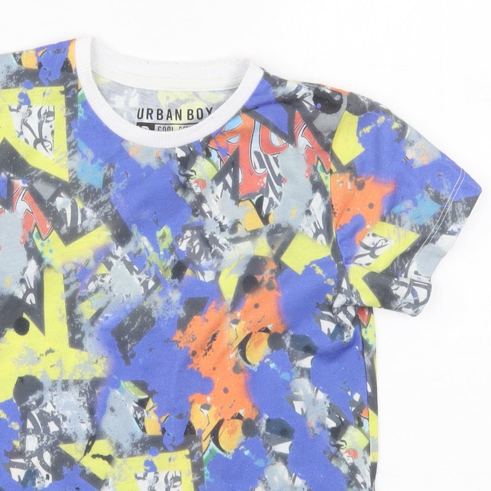 Matalan Boys Blue  Polyester Basic T-Shirt Size 7 Years Crew Neck Pullover - Abstract