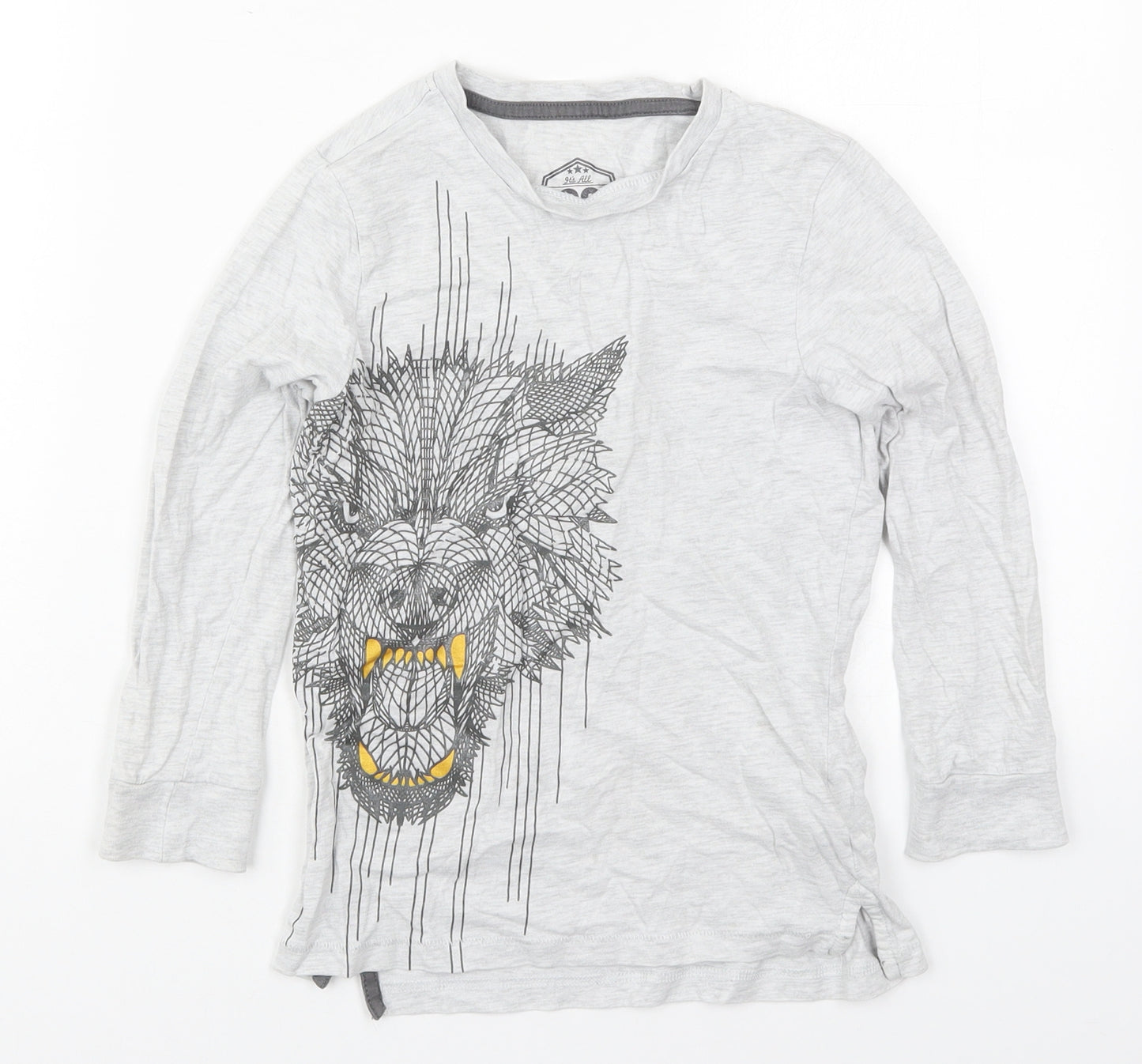 F&F Boys Grey  Cotton Basic T-Shirt Size 6-7 Years Crew Neck Pullover - Wolf
