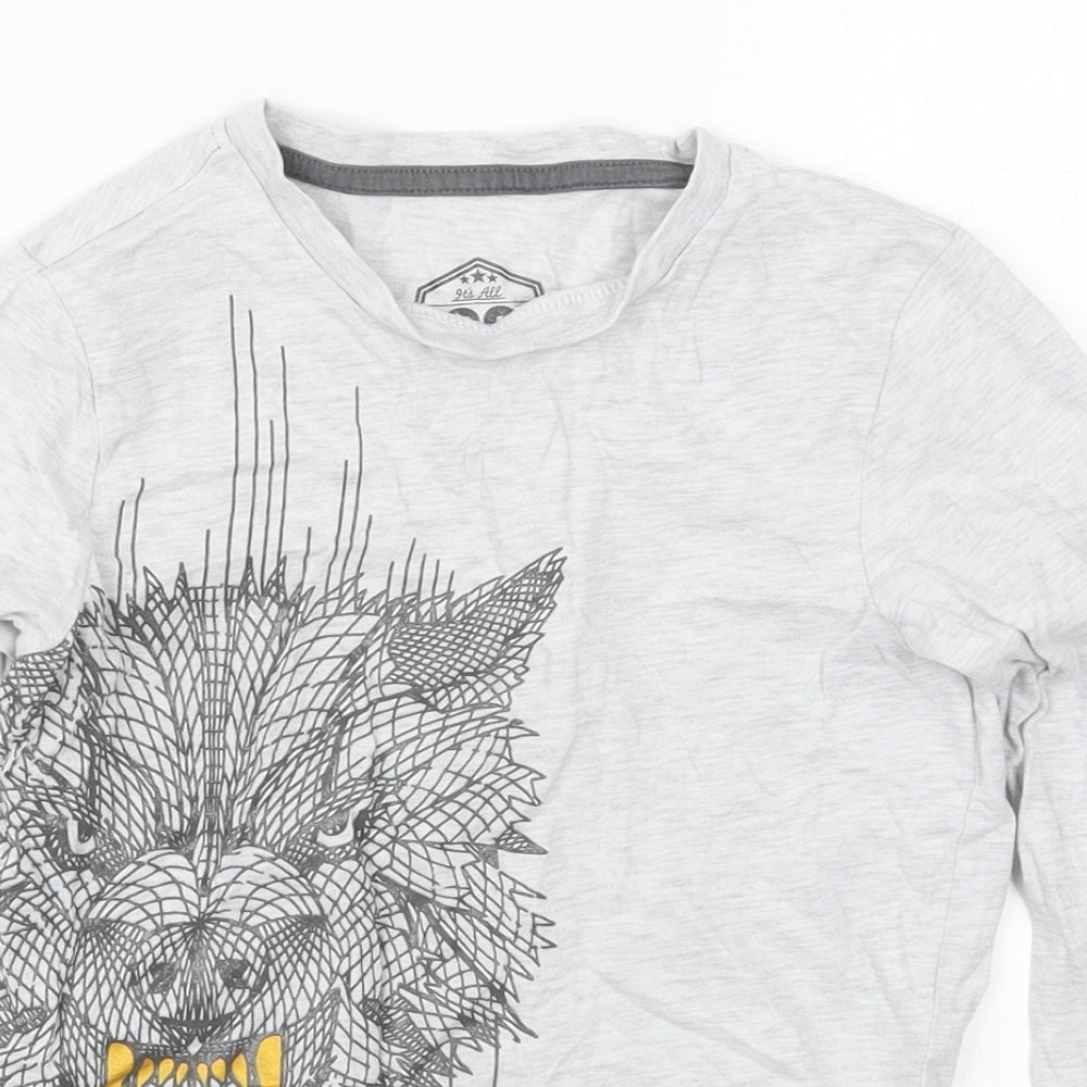 F&F Boys Grey  Cotton Basic T-Shirt Size 6-7 Years Crew Neck Pullover - Wolf