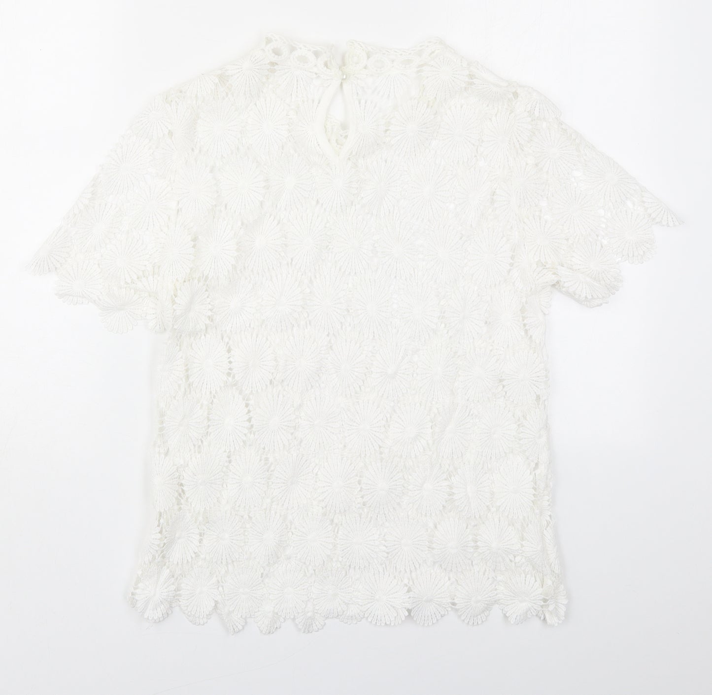 Preworn Womens White Floral Cotton Basic T-Shirt Size M Round Neck