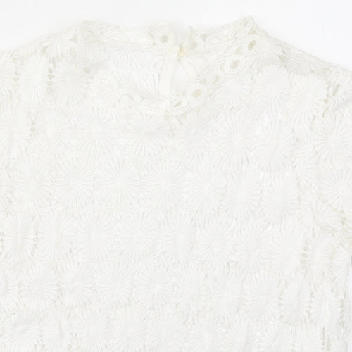 Preworn Womens White Floral Cotton Basic T-Shirt Size M Round Neck
