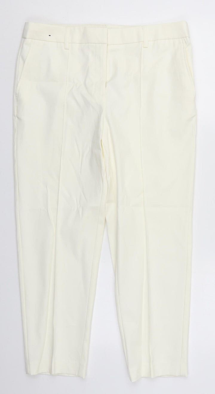 NEXT Womens Ivory Cotton Trousers Size 12 L24 in Regular Hook & Eye