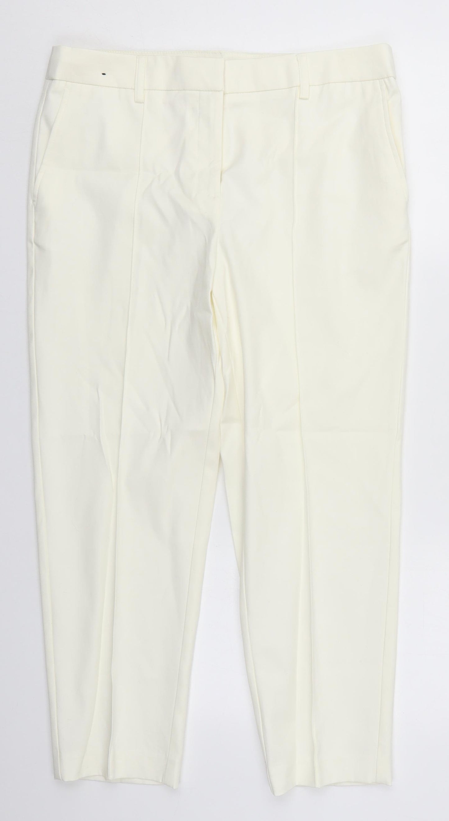NEXT Womens Ivory  Cotton Trousers  Size 12 L24 in Regular Hook & Eye