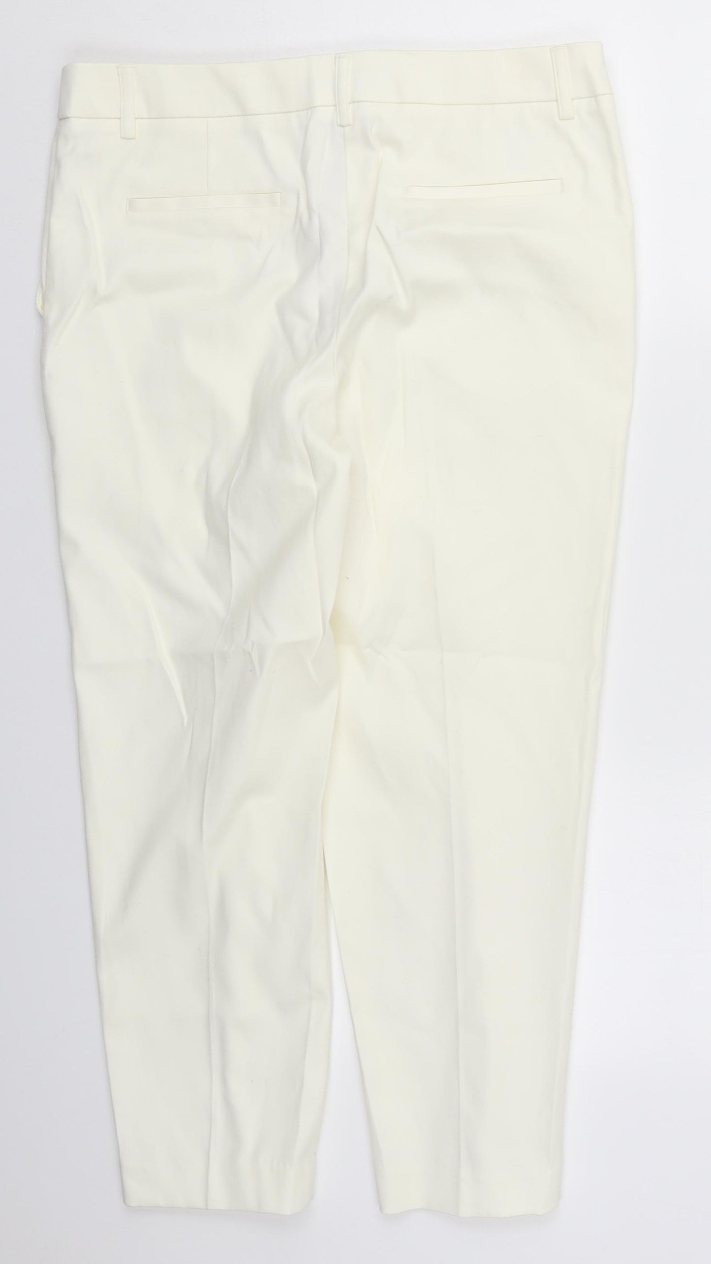 NEXT Womens Ivory  Cotton Trousers  Size 12 L24 in Regular Hook & Eye