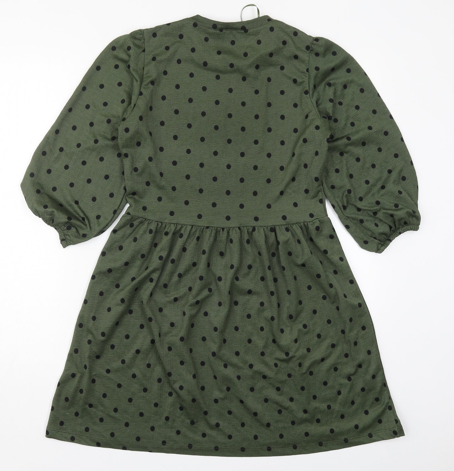Stradivarius Womens Green Polka Dot Polyester Skater Dress  Size S  Crew Neck Pullover