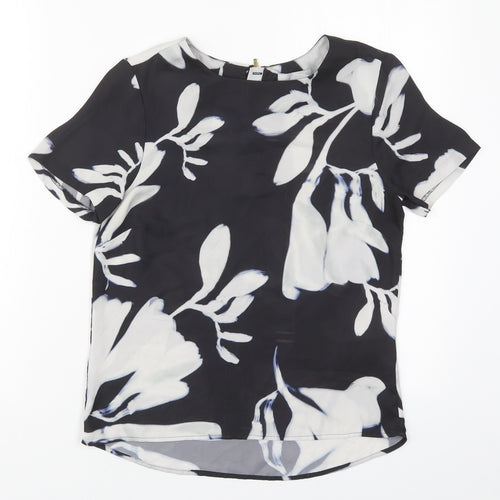 H&M Womens Black Floral Polyester Basic Blouse Size 6 Round Neck