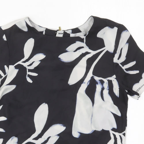 H&M Womens Black Floral Polyester Basic Blouse Size 6 Round Neck