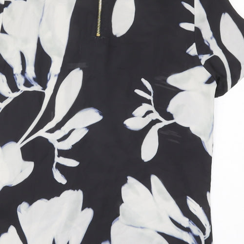 H&M Womens Black Floral Polyester Basic Blouse Size 6 Round Neck