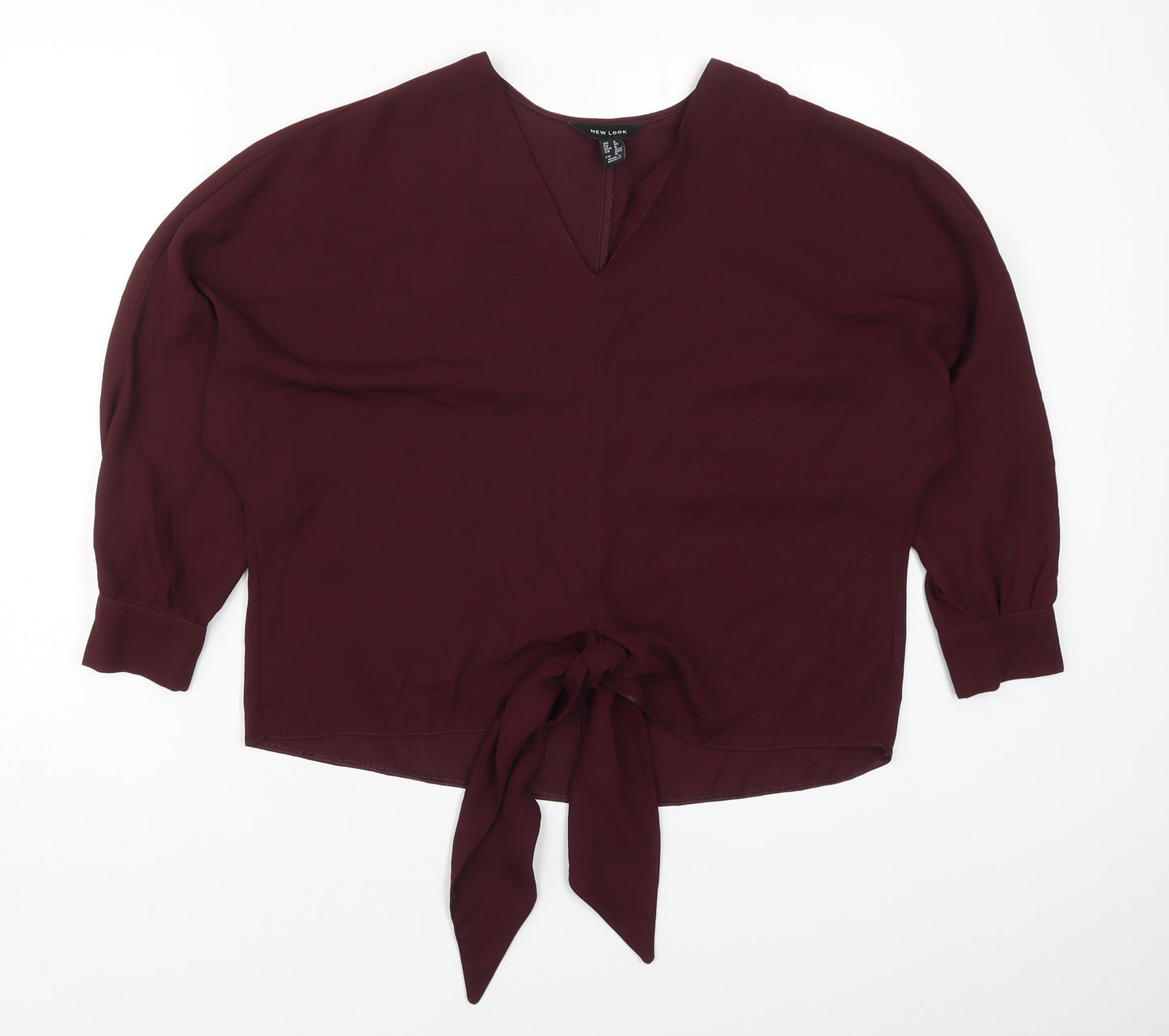 New Look Womens Red  Polyester Basic Blouse Size 8 V-Neck - Burgundy