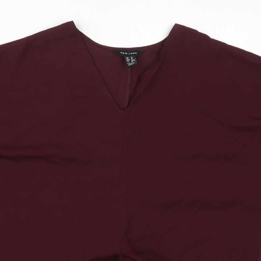 New Look Womens Red  Polyester Basic Blouse Size 8 V-Neck - Burgundy