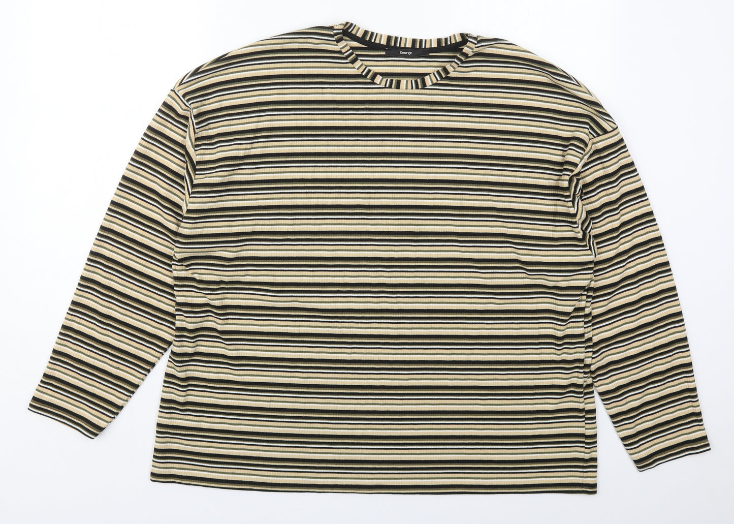 George Womens Beige Striped Polyester Basic T-Shirt Size 18 Crew Neck