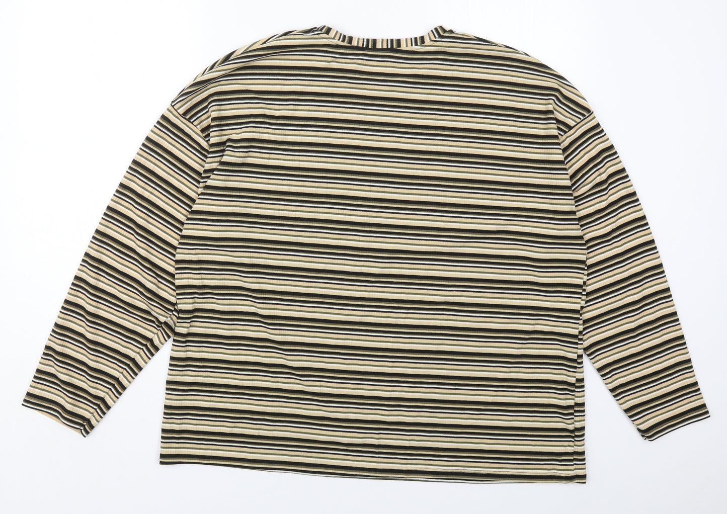 George Womens Beige Striped Polyester Basic T-Shirt Size 18 Crew Neck