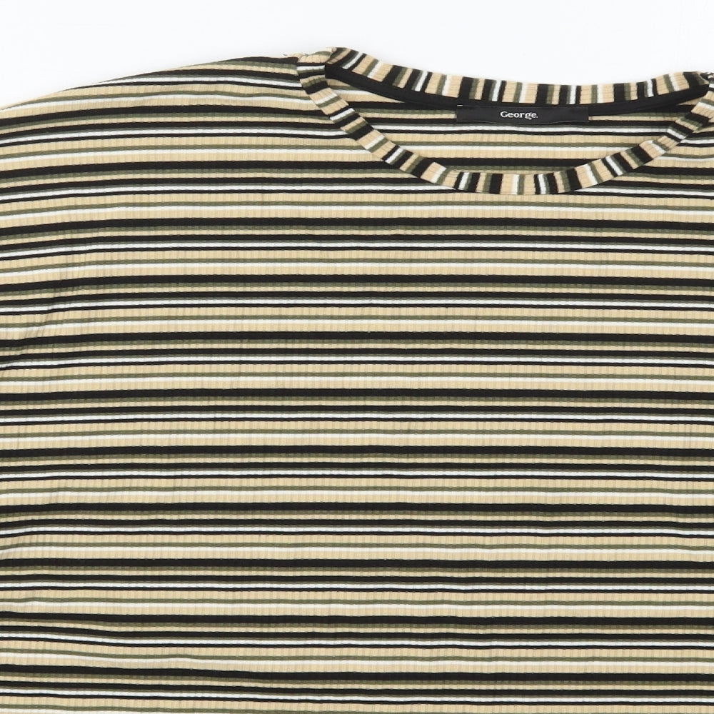 George Womens Beige Striped Polyester Basic T-Shirt Size 18 Crew Neck
