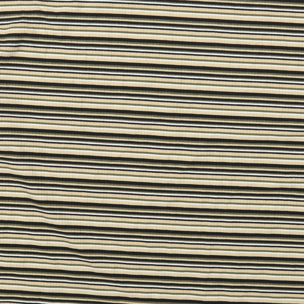 George Womens Beige Striped Polyester Basic T-Shirt Size 18 Crew Neck