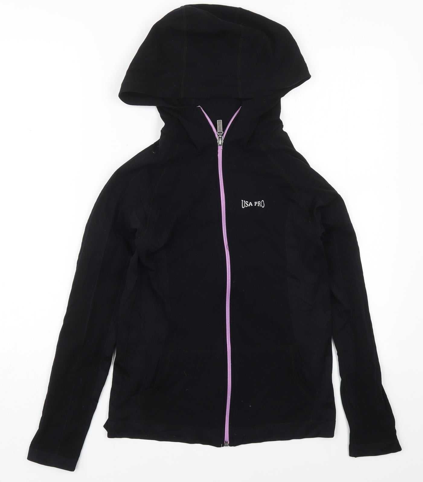 USA Pro Womens Black  Nylon Full Zip Hoodie Size 10  Zip