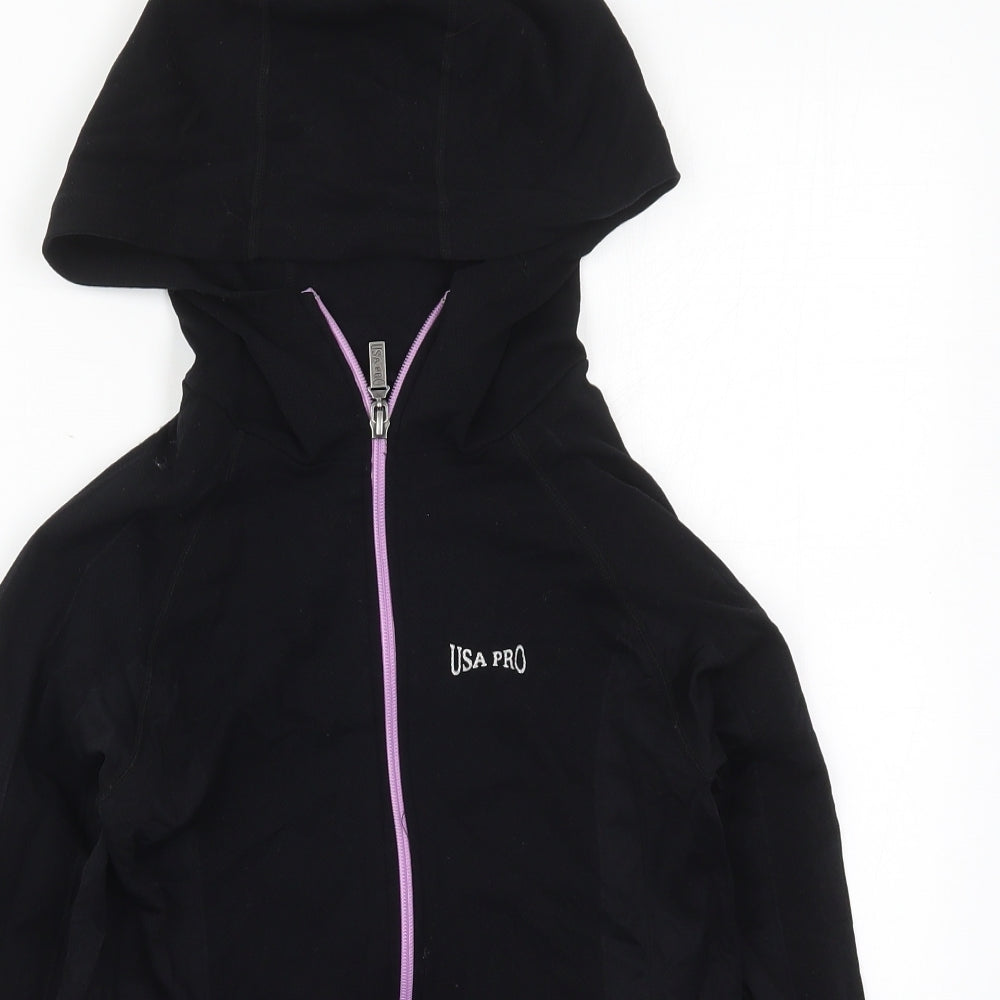 USA Pro Womens Black  Nylon Full Zip Hoodie Size 10  Zip
