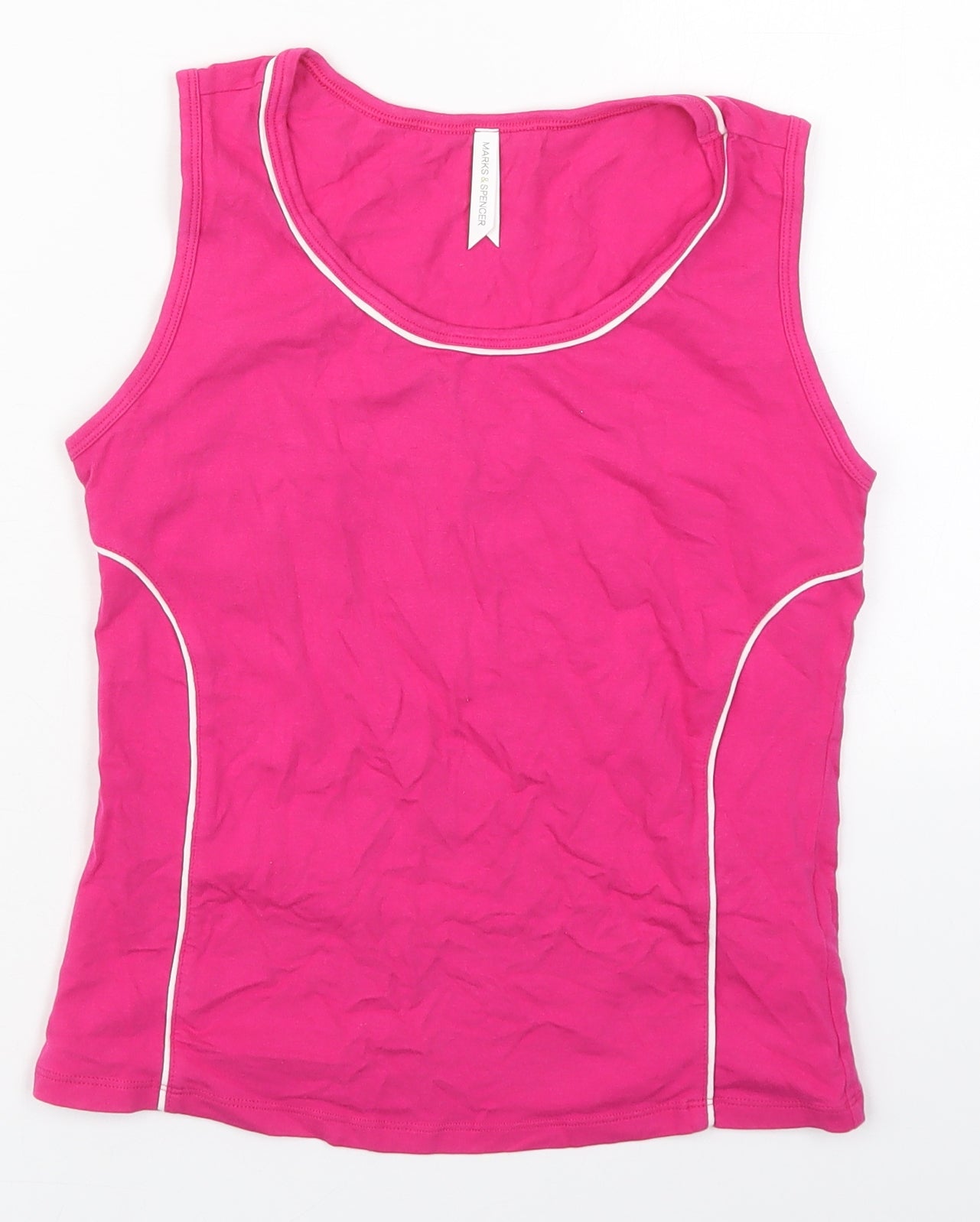 Marks and Spencer Womens Pink  Cotton Basic Tank Size 12 Round Neck Pullover