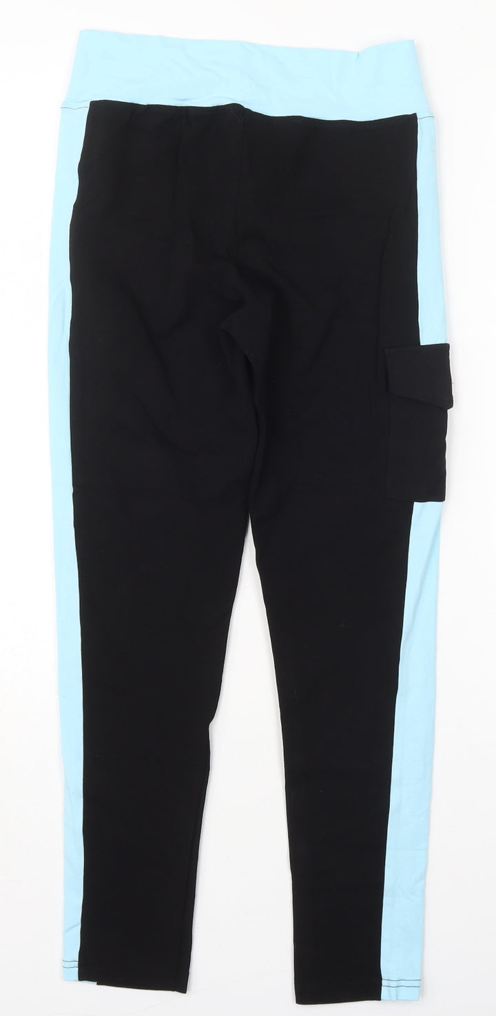 I Love Sia Womens Black Cotton Capri Leggings Size M L25 in Regular - Blue