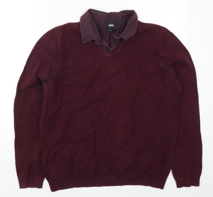Burton Mens Purple Collared Cotton Pullover Jumper Size L