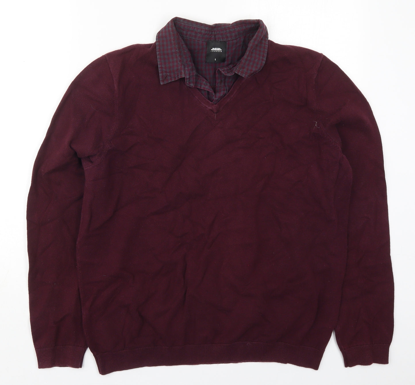 Burton Mens Purple Collared  Cotton Pullover Jumper Size L