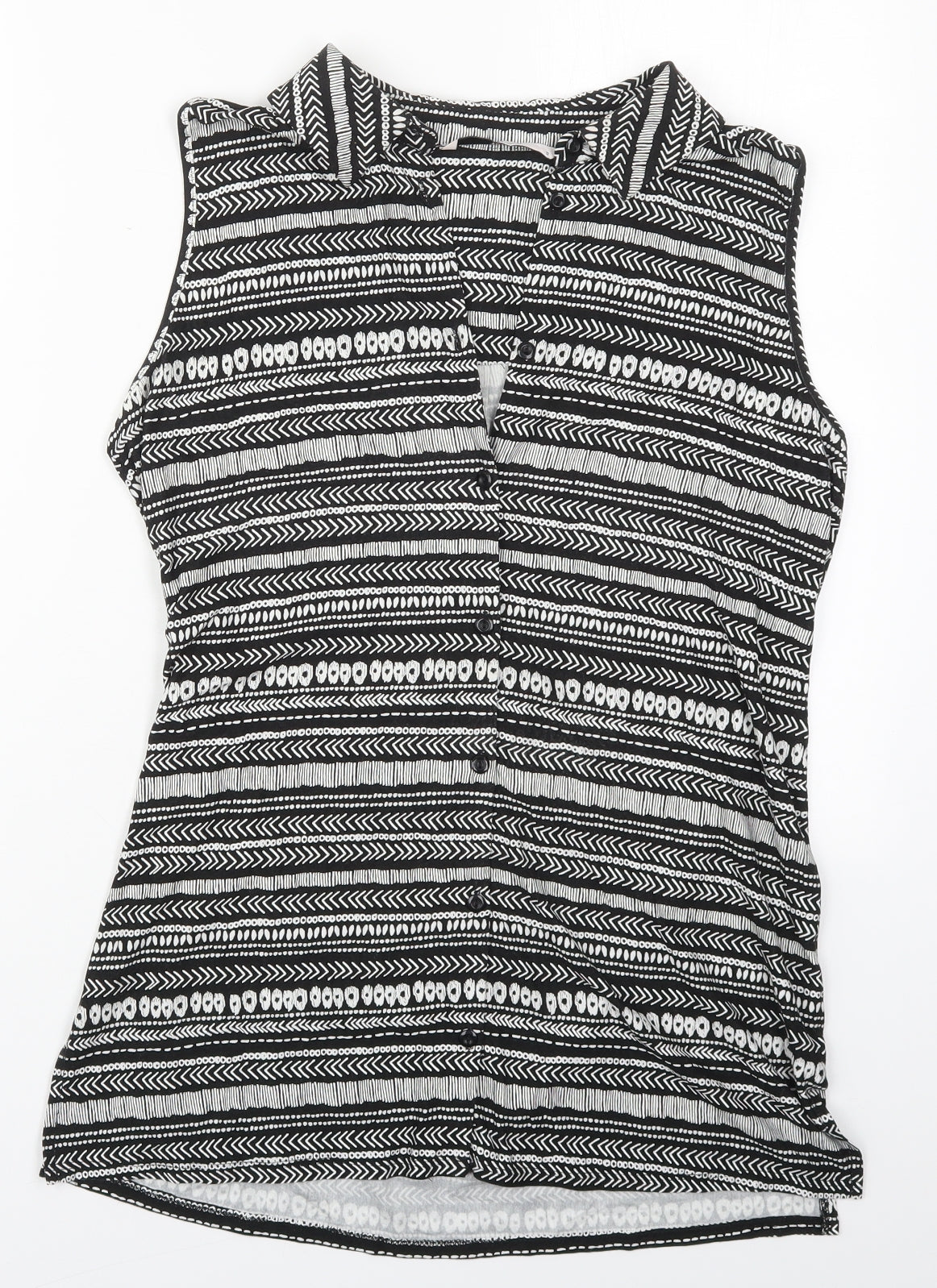 TU Womens Black Geometric Viscose Basic Button-Up Size 12 Collared