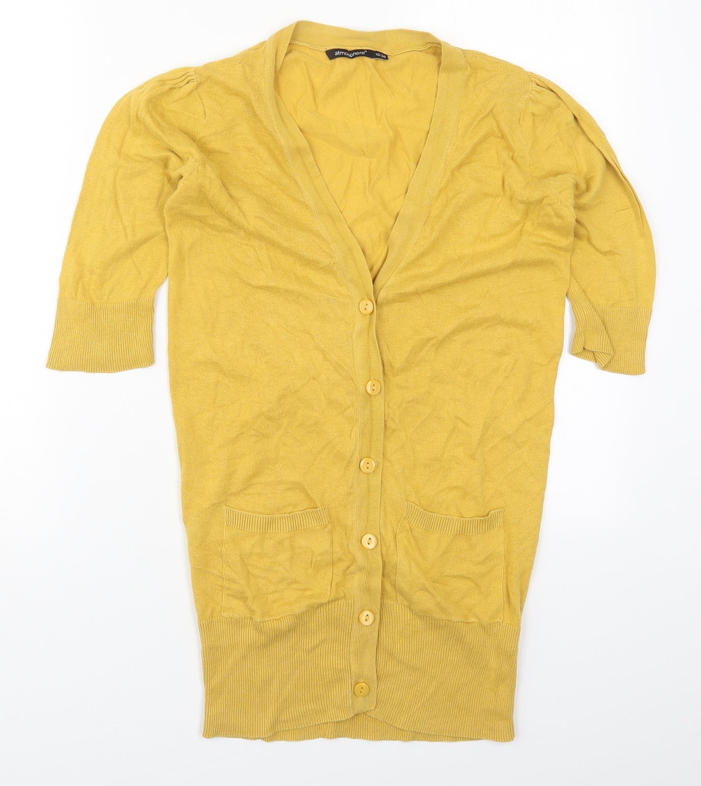 Atmosphere Womens Yellow V-Neck  Cotton Cardigan Jumper Size 10