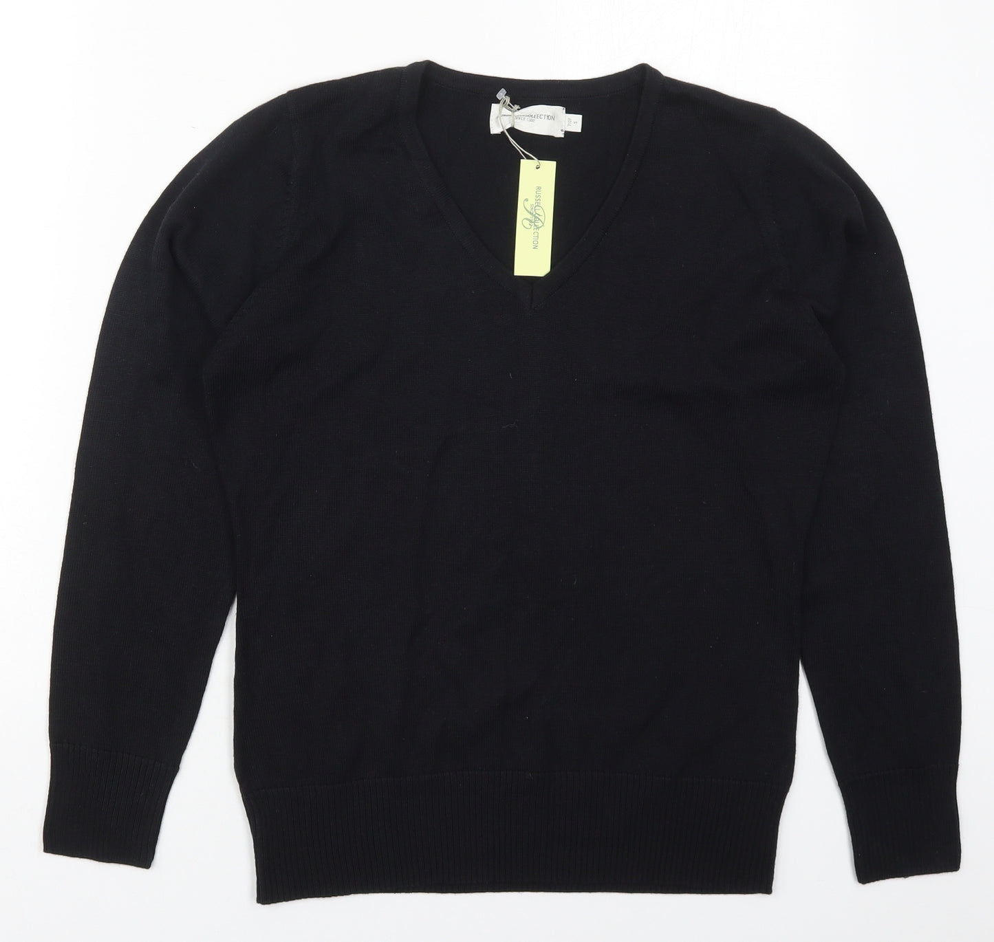 Russell Collection Womens Black V-Neck  Cotton Pullover Jumper Size S