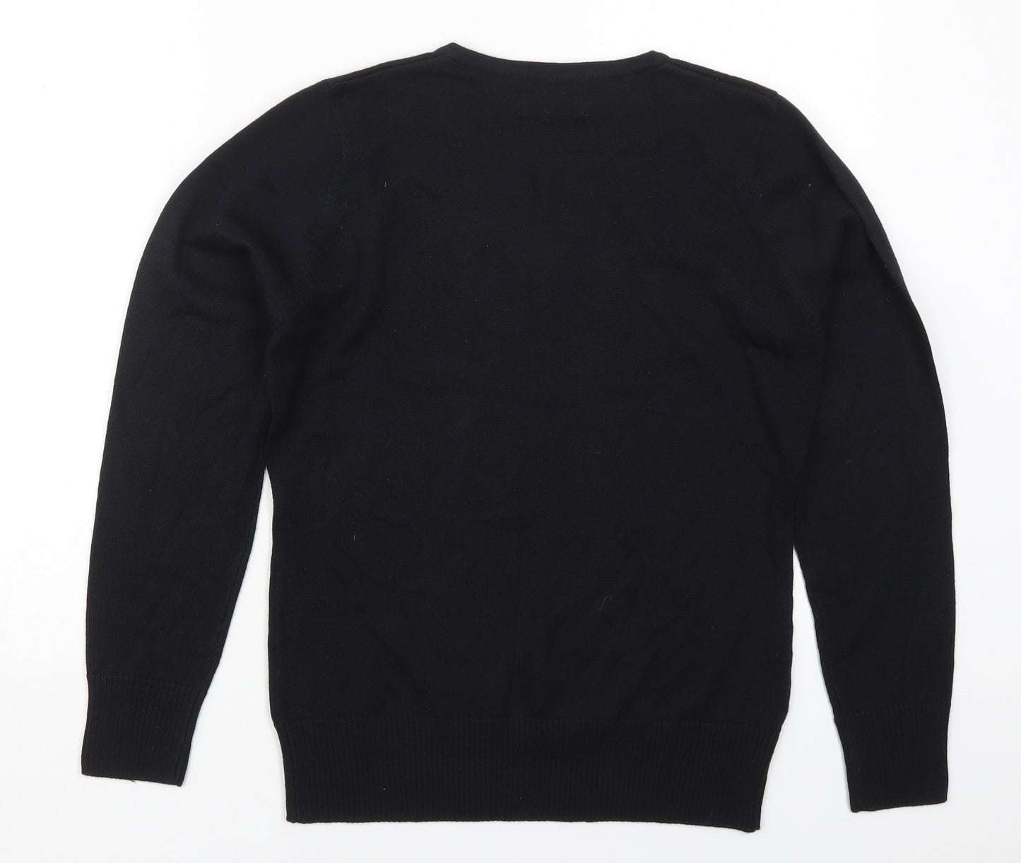 Russell Collection Womens Black V-Neck  Cotton Pullover Jumper Size S