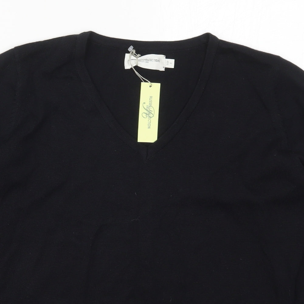 Russell Collection Womens Black V-Neck  Cotton Pullover Jumper Size S