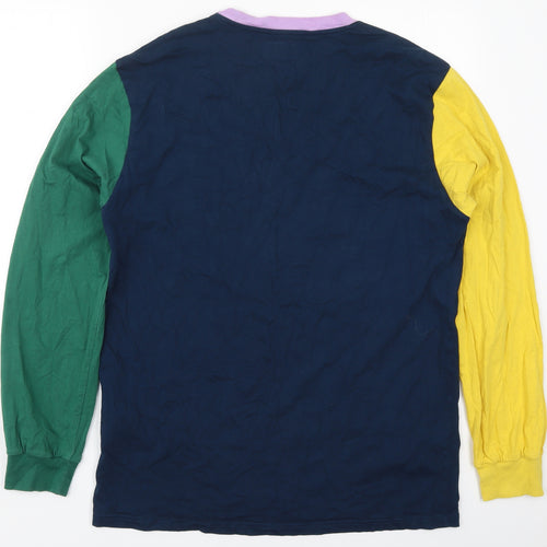 RIPNDIP Mens Blue Colourblock Cotton  T-Shirt Size L Crew Neck  - Middle Finger Cat Pocket