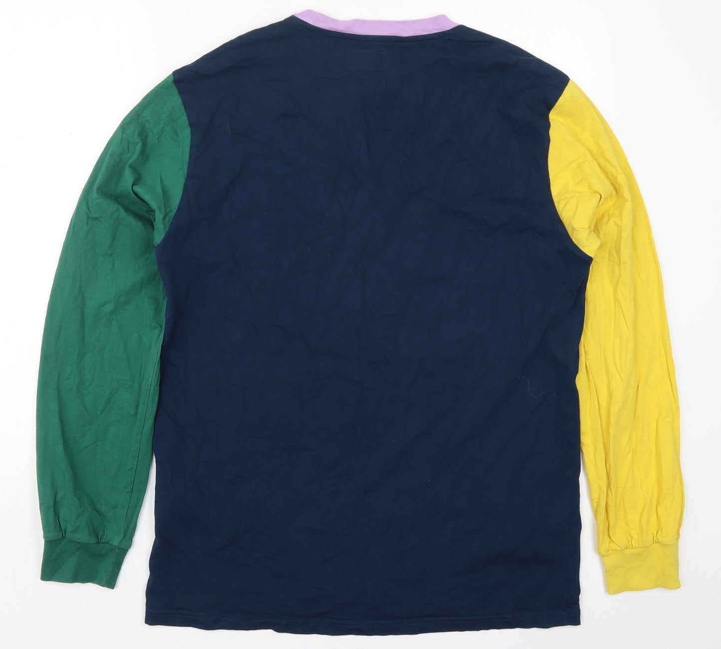 RIPNDIP Mens Blue Colourblock Cotton  T-Shirt Size L Crew Neck  - Middle Finger Cat Pocket
