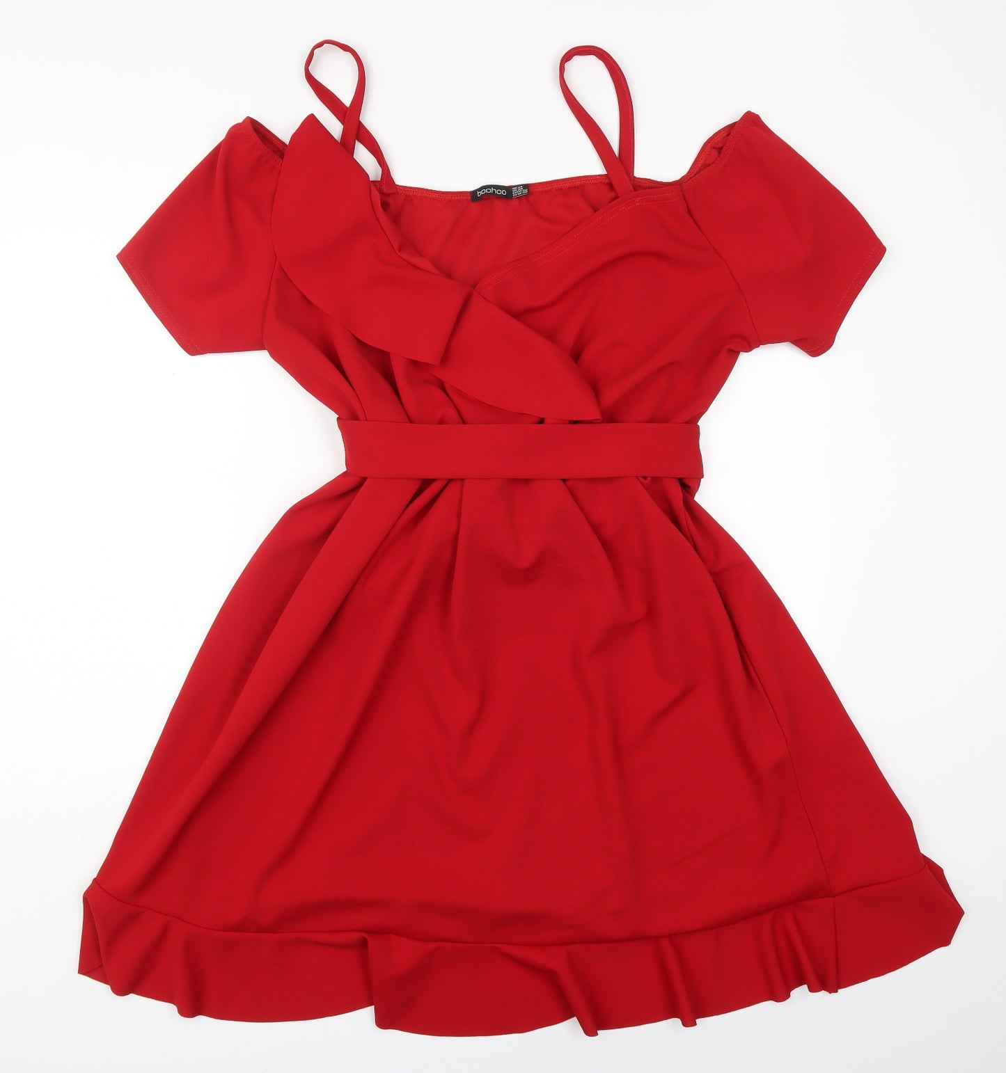 Boohoo Womens Red  Polyester Skater Dress  Size 24  V-Neck Pullover