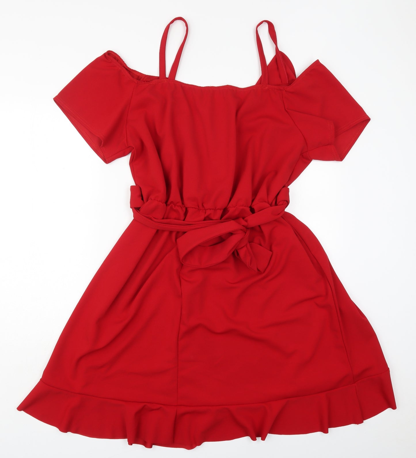 Boohoo Womens Red  Polyester Skater Dress  Size 24  V-Neck Pullover