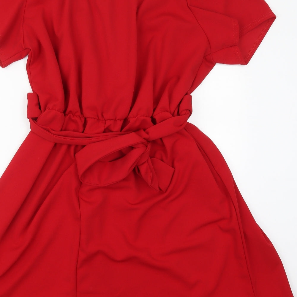 Boohoo Womens Red  Polyester Skater Dress  Size 24  V-Neck Pullover
