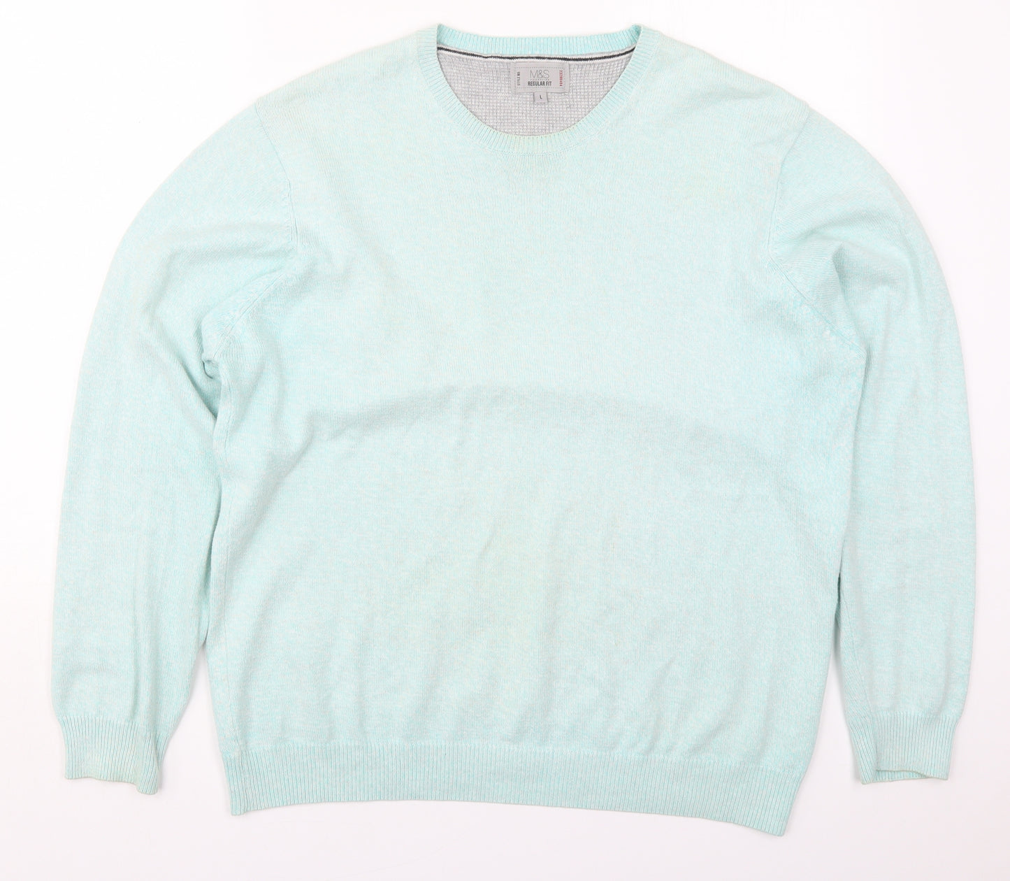 Marks and Spencer Mens Blue Round Neck  Cotton Pullover Jumper Size L