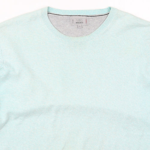 Marks and Spencer Mens Blue Round Neck  Cotton Pullover Jumper Size L
