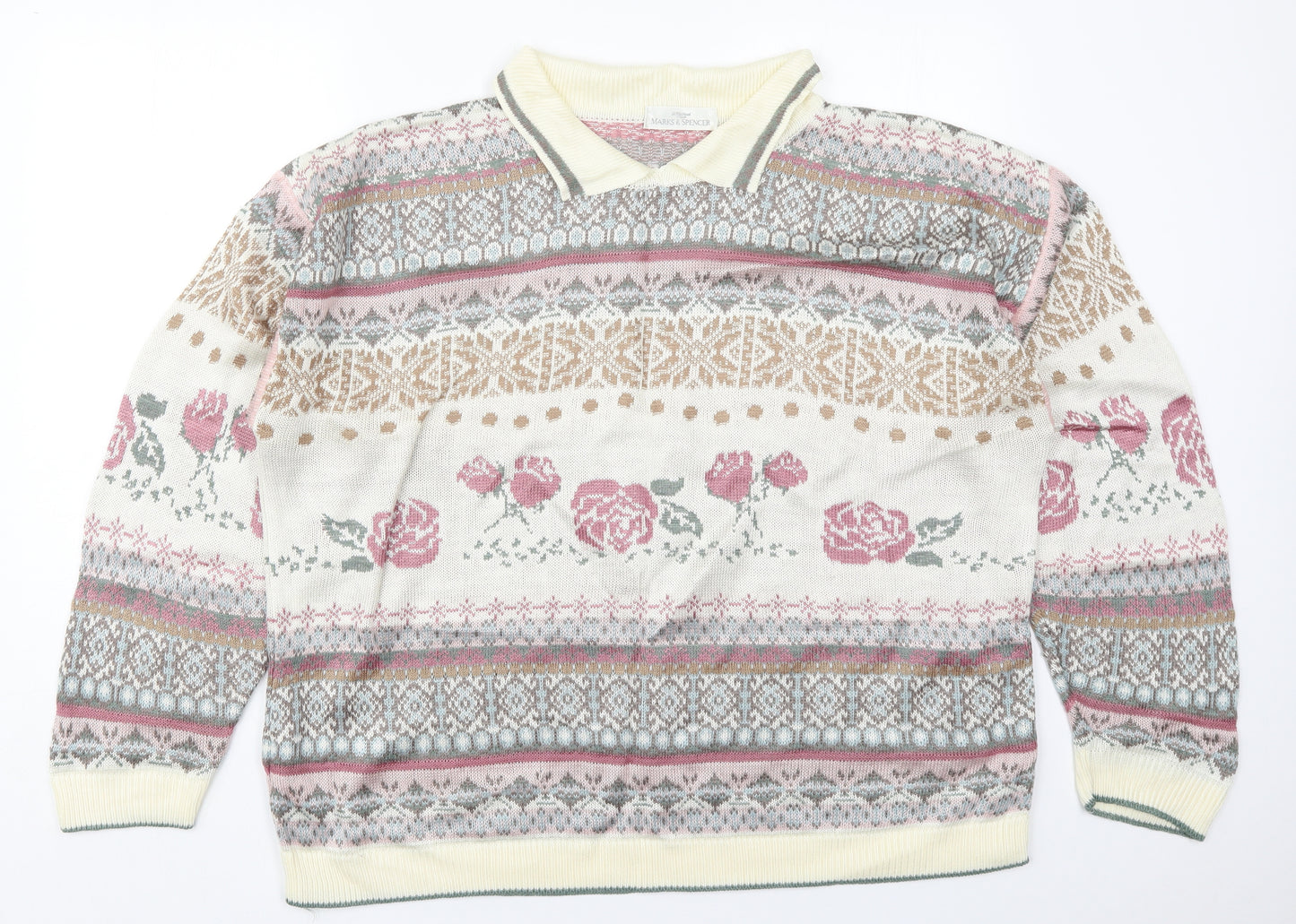 St Michael Womens Ivory Collared Geometric Acrylic Pullover Jumper Size 20   - Roses