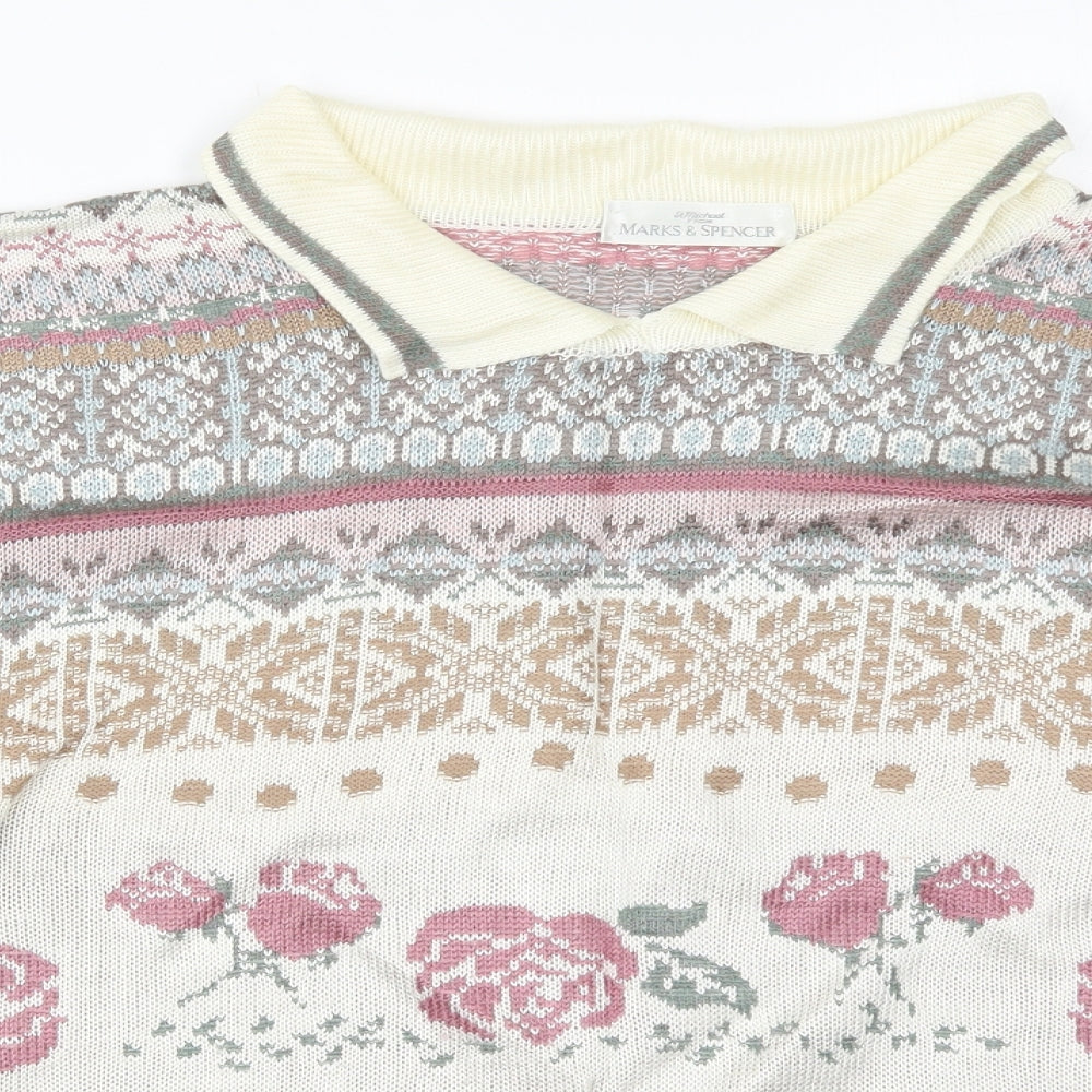 St Michael Womens Ivory Collared Geometric Acrylic Pullover Jumper Size 20   - Roses