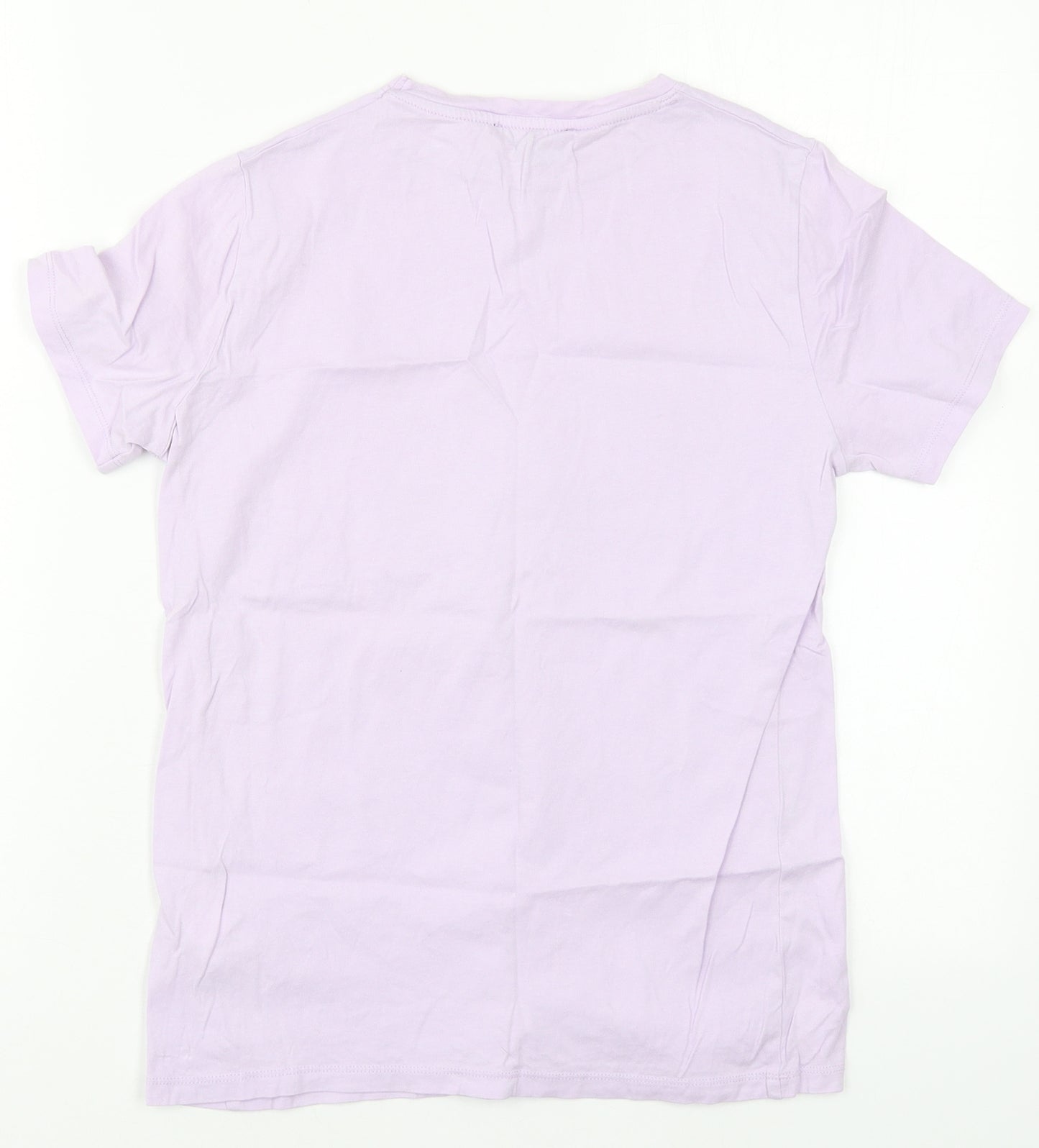 New Look Womens Purple  Cotton Basic T-Shirt Size 6 Crew Neck - Keep Growing Flowers