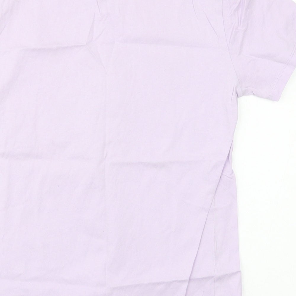 New Look Womens Purple  Cotton Basic T-Shirt Size 6 Crew Neck - Keep Growing Flowers