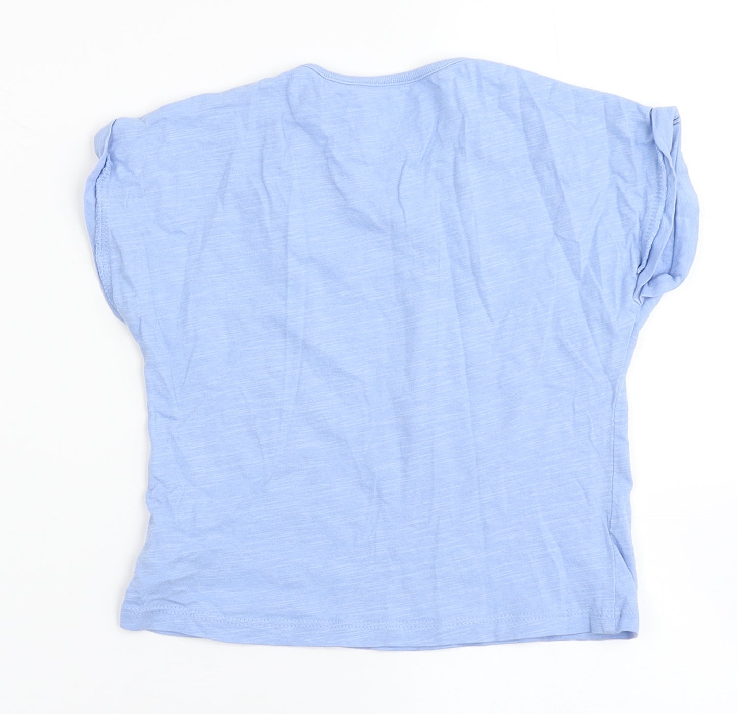Dunnes Stores Girls Blue  Cotton Basic T-Shirt Size 4 Years Round Neck  - Flamingo