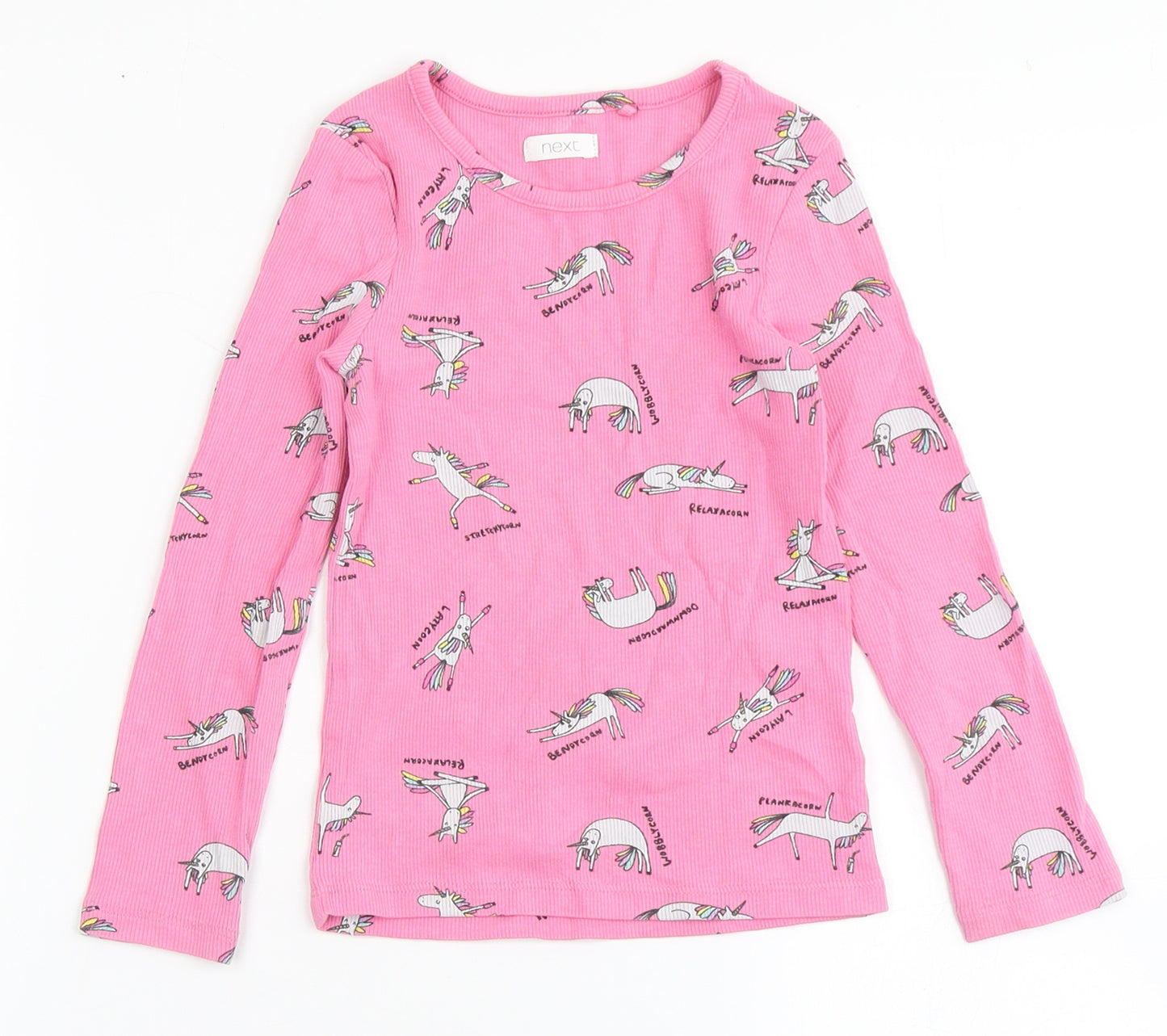 NEXT Girls Pink  Cotton Basic T-Shirt Size 4 Years Round Neck  - Unicorns