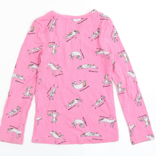 NEXT Girls Pink  Cotton Basic T-Shirt Size 4 Years Round Neck  - Unicorns