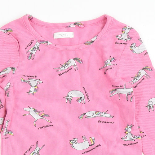 NEXT Girls Pink  Cotton Basic T-Shirt Size 4 Years Round Neck  - Unicorns