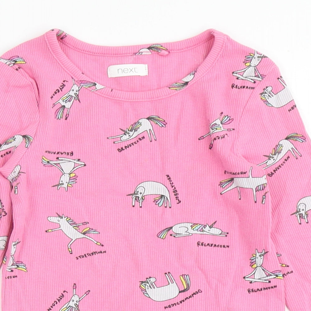 NEXT Girls Pink  Cotton Basic T-Shirt Size 4 Years Round Neck  - Unicorns