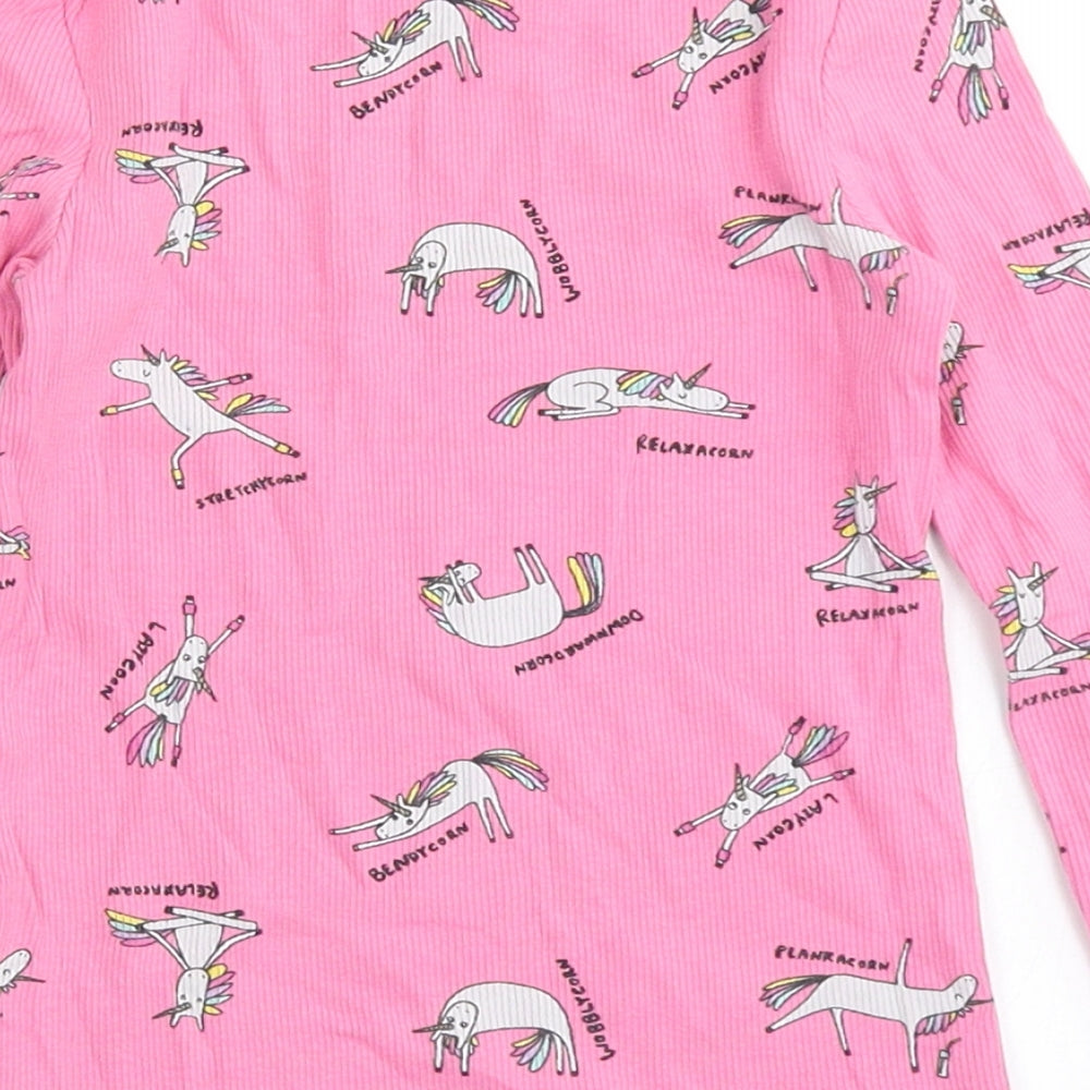 NEXT Girls Pink  Cotton Basic T-Shirt Size 4 Years Round Neck  - Unicorns