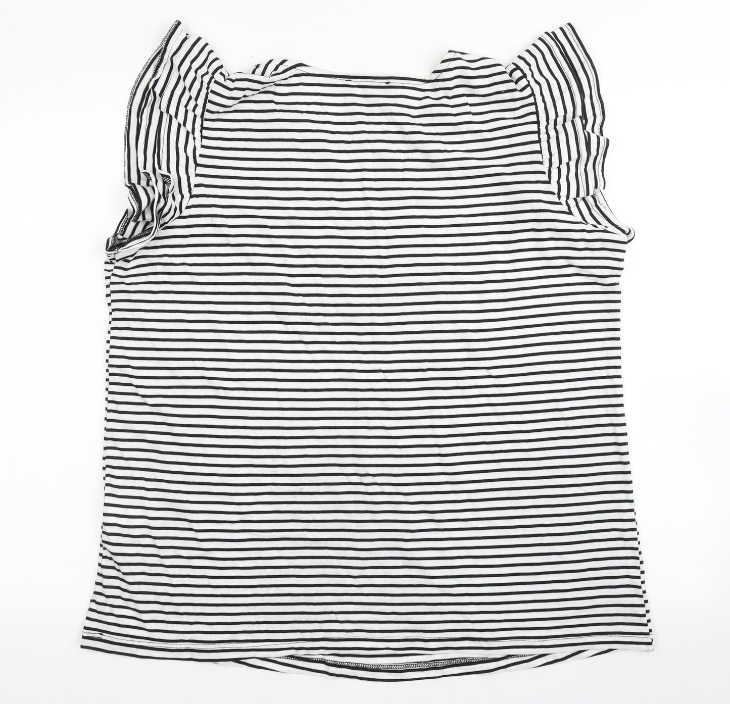 New Look Womens White Striped 100% Cotton Basic T-Shirt Size 16 Round Neck